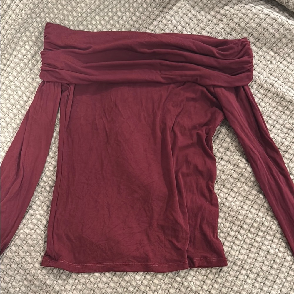 Off-Shoulder Burgundy Long Sleeve Top- small